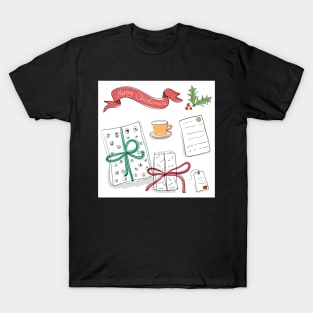 Set of vector sketch gifts. Hand drawn elements for your festive design. Christmas gifts. T-Shirt